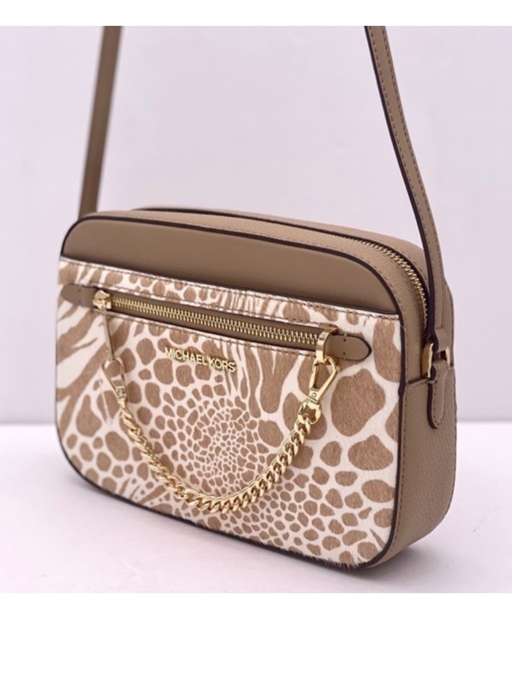 Michael Kors Large EW Zip Chain Crossbody Bag Camel color with real calf